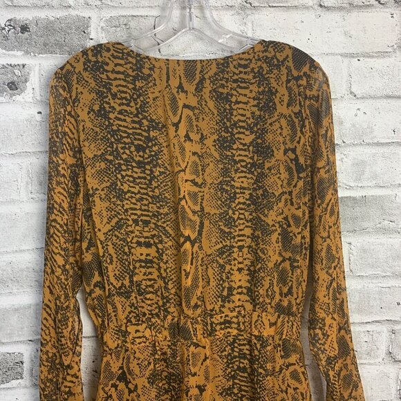 Ichi Day Dress Snakeskin Print Flowy Sheer Chiffon V-Neck Long Sleeve - Picture 10 of 12